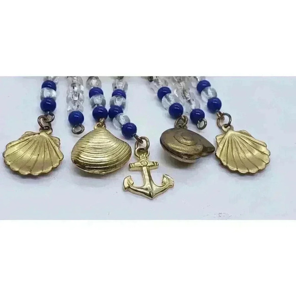 Vintage Heart Charm Brooch Gold plated Ocean Seashell Anchor Navy Dangle - Picture 2 of 5